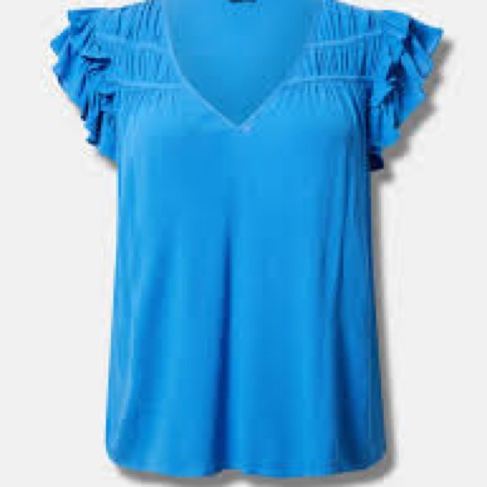 Torrid V-Neck Blue Blouse with Ruffle Sleeves